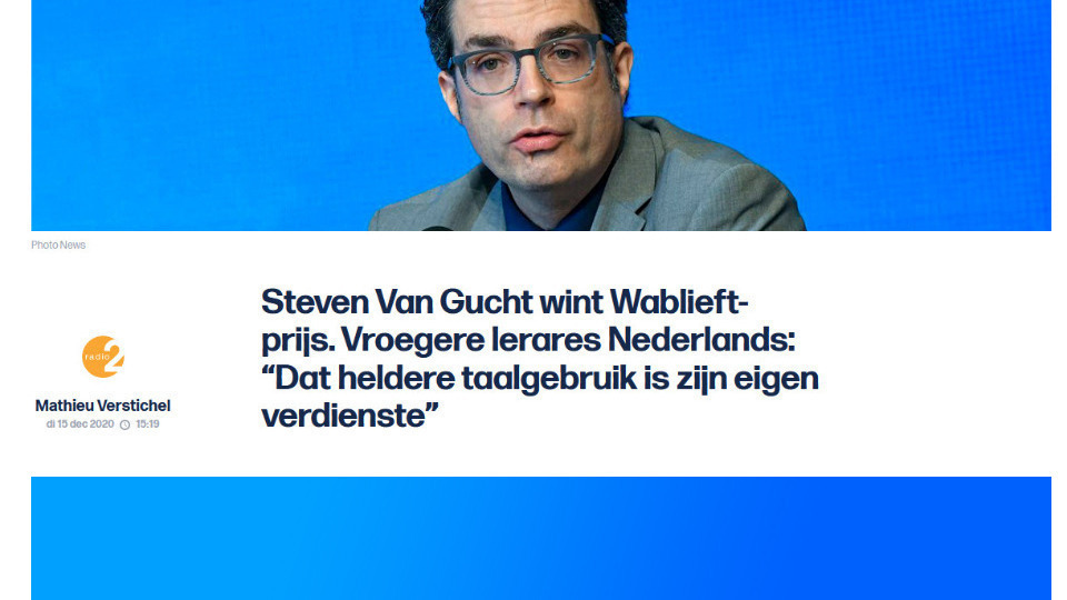 VKO Steven Van Gucht (oud-leerling VKO) wint Wablieft-prijs